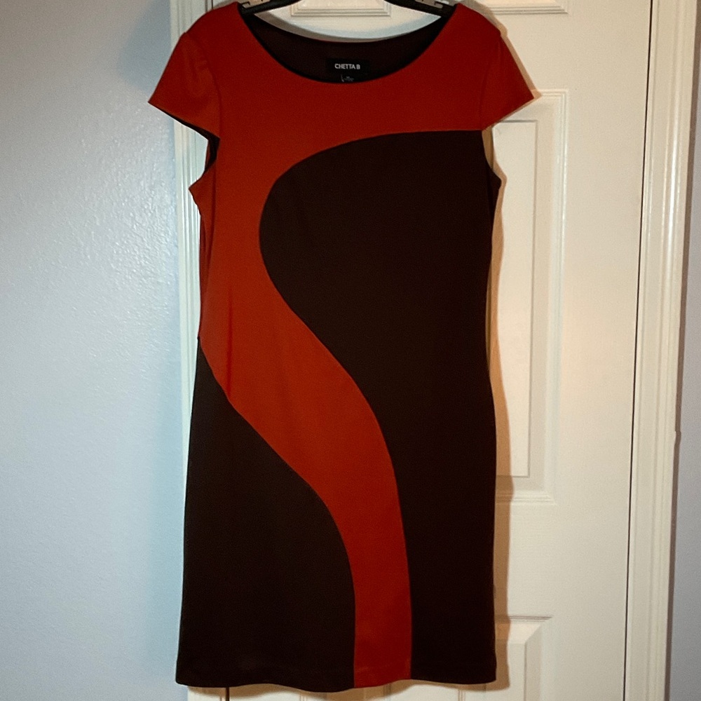 Chetta B Red and Brown Dress, size 12, fully lined, short sleeve, side zipper